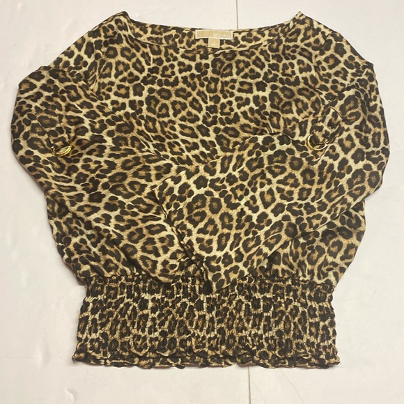 Michael michael kors leopard print blouse long sleeve Top Elastic Waist Small - Picture 1 of 11